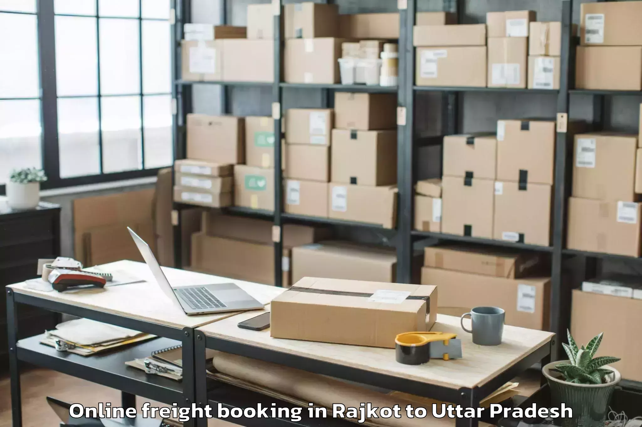 Top Rajkot to Belthara Road Online Freight Booking Available